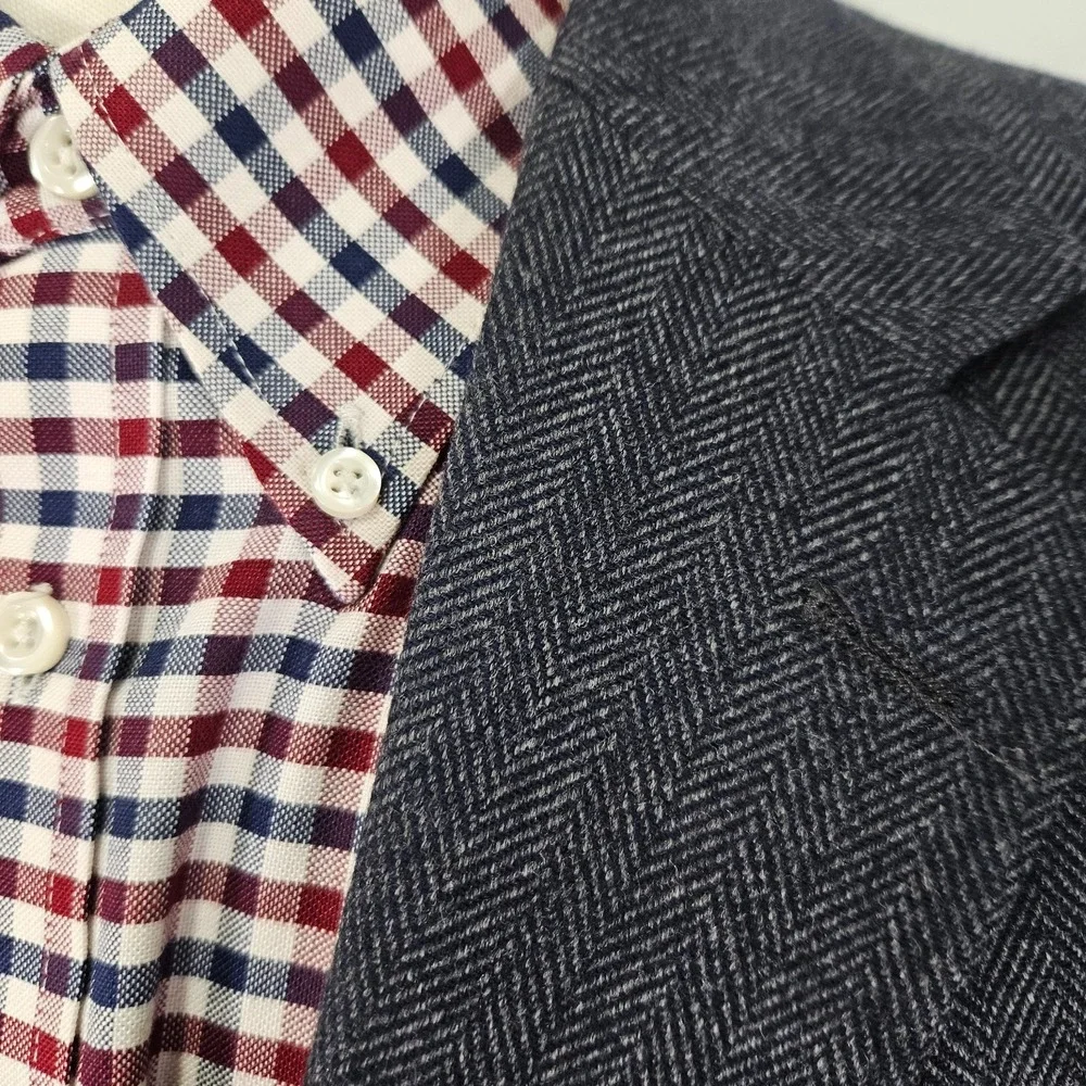 Nautica Men's Sport Coat Blazer Two Button Tweed Herringbone Gray Blue Lamb 40S